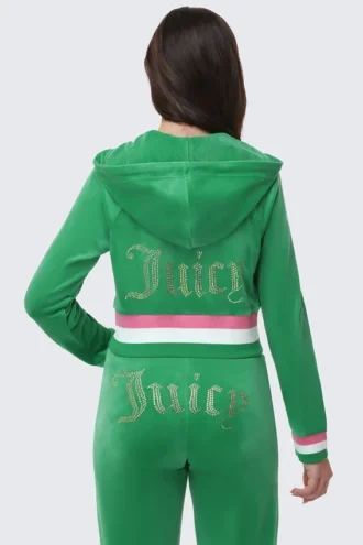 Bluza z kapturem i zamkiem błyskawicznym Heritage Stripe Bling Velour Bluza z kapturem i zamkiem błyskawicznym Heritage Stripe Bling Velour