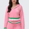 Bluza z kapturem i zamkiem błyskawicznym Heritage Stripe Bling Velour Bluza z kapturem i zamkiem błyskawicznym Heritage Stripe Bling Velour
