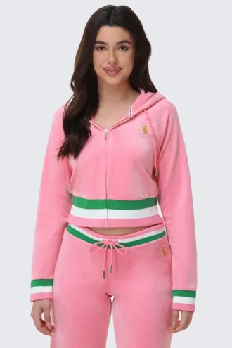 Bluza z kapturem i zamkiem błyskawicznym Heritage Stripe Bling Velour Bluza z kapturem i zamkiem błyskawicznym Heritage Stripe Bling Velour
