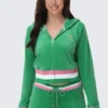Bluza z kapturem i zamkiem błyskawicznym Heritage Stripe Bling Velour Bluza z kapturem i zamkiem błyskawicznym Heritage Stripe Bling Velour