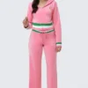 Bluza z kapturem i zamkiem błyskawicznym Heritage Stripe Bling Velour Bluza z kapturem i zamkiem błyskawicznym Heritage Stripe Bling Velour