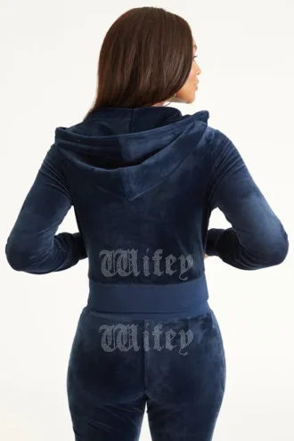 Bluza z kapturem z weluru z dużymi kryształkami Big Bling do personalizacji dla żony Bluza z kapturem z weluru z dużymi kryształkami Big Bling do personalizacji dla żony