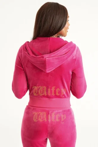 Bluza z kapturem z weluru z dużymi kryształkami Big Bling do personalizacji dla żony Bluza z kapturem z weluru z dużymi kryształkami Big Bling do personalizacji dla żony