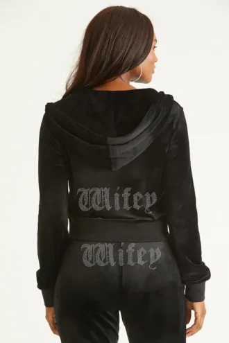Bluza z kapturem z weluru z dużymi kryształkami Big Bling do personalizacji dla żony Bluza z kapturem z weluru z dużymi kryształkami Big Bling do personalizacji dla żony