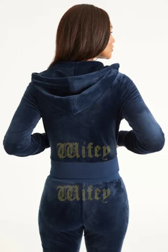Bluza z kapturem z weluru z dużymi kryształkami Big Bling do personalizacji dla żony Bluza z kapturem z weluru z dużymi kryształkami Big Bling do personalizacji dla żony