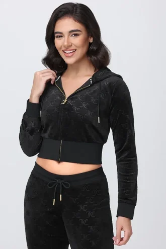 Bluza z kapturem z wytłoczonym welurem Bluza z kapturem z wytłoczonym welurem