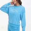Bluza z okrągłym dekoltem z francuskiej dzianiny frotte z haftem Bluza z okrągłym dekoltem z francuskiej dzianiny frotte z haftem