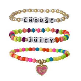 Dzieci wybierają zestaw 3 elastycznych bransoletek z koralikami i zawieszką w kształcie serca Juicy