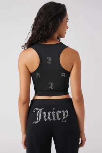 Krótki top bez rękawów Angel Couture z drobnymi kryształkami