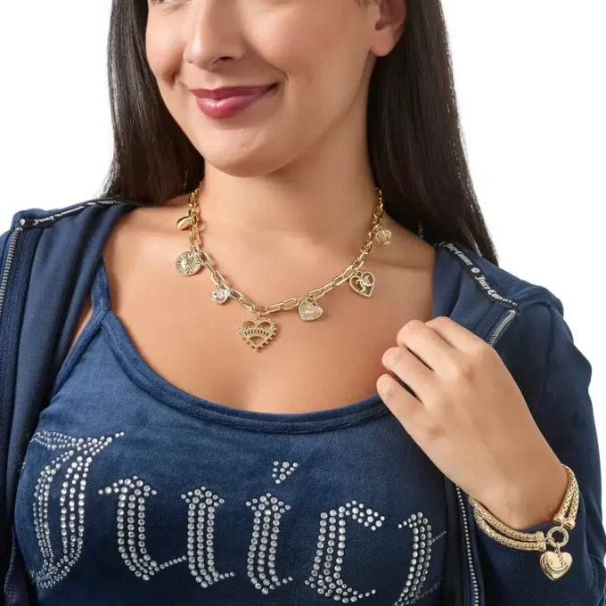 Naszyjnik z zawieszką w kształcie serca z logo Juicy Naszyjnik z zawieszką w kształcie serca z logo Juicy