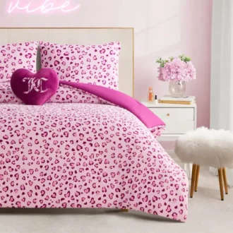 Puszysty dwustronny zestaw pościeli Leopard Hearts