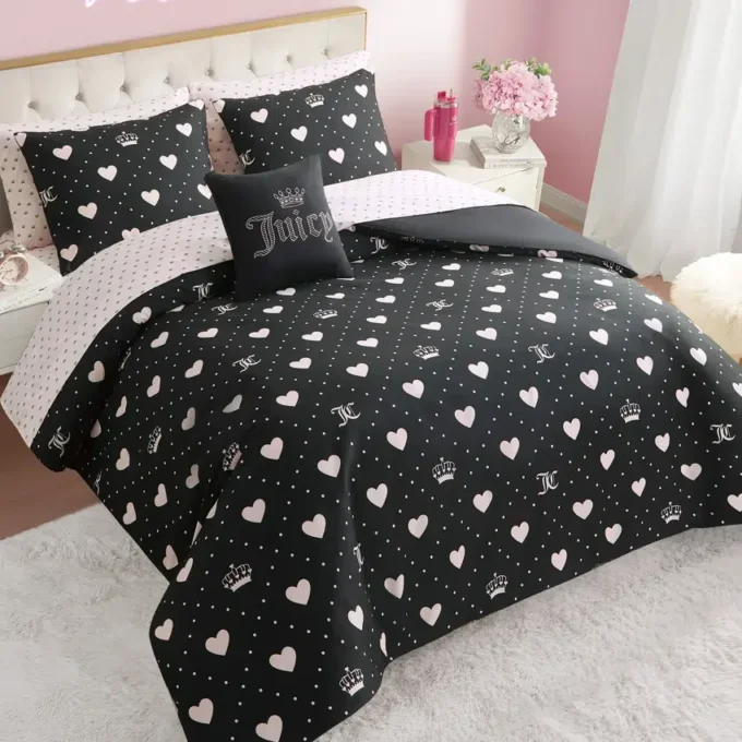 Zestaw pościeli Diamond Hearts Black Comforter Bed in a Bag Zestaw pościeli Diamond Hearts Black Comforter Bed in a Bag