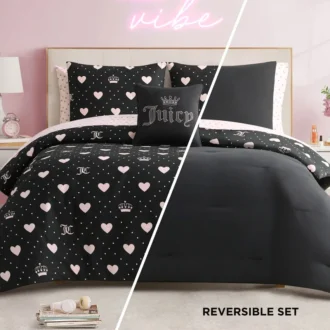 Zestaw pościeli Diamond Hearts Black Comforter Bed in a Bag