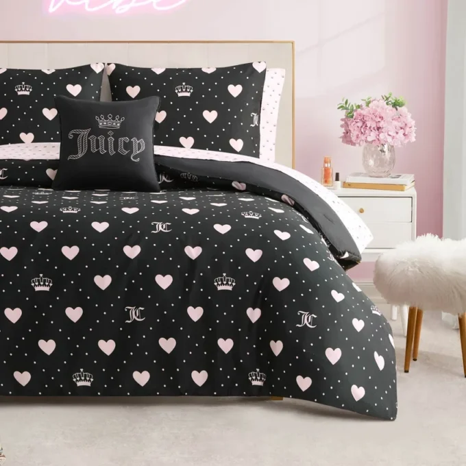Zestaw pościeli Diamond Hearts Black Comforter Bed in a Bag Zestaw pościeli Diamond Hearts Black Comforter Bed in a Bag